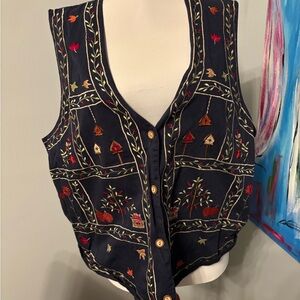 Vtg Bobbie brooks womens 18/20w embroidered vest birdhouse flowers leaves apple